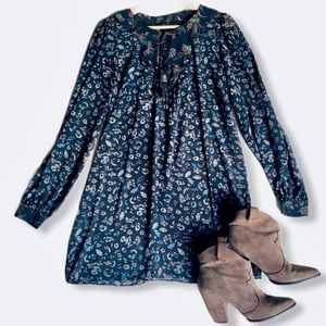 🌵Zara EUC Boho Grey/Blue Sheer Floral Tunic Dress